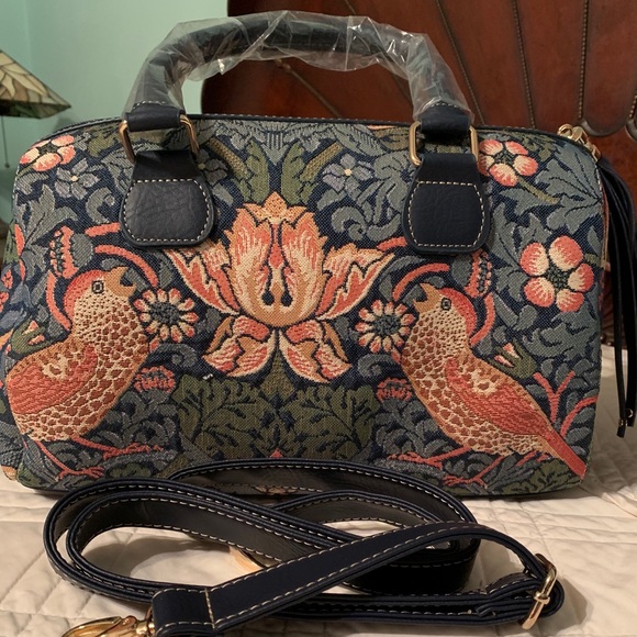 Signare  Strawberry Thief Blue Tapestry Handbag - Picture 6 of 11